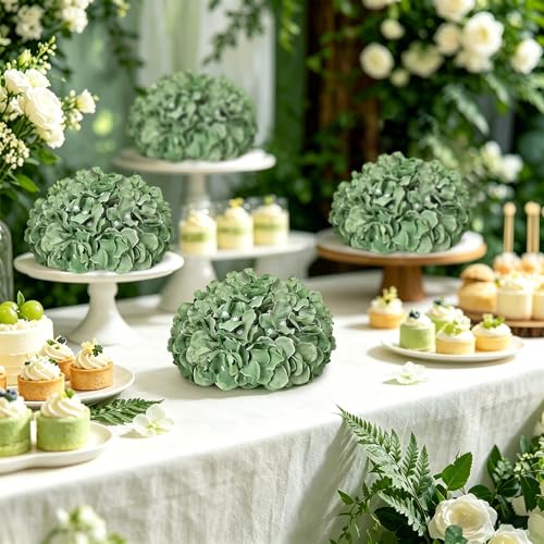 Hydrangea Flower Balls for Centerpieces - 12 PCS Artificial Floral Arrangement with Base, 8 Inch Diameter Fake Silk Kissing Ball for Wedding Table Home Party Decor - Sage Green - color: Sage Green-8 Inch-12 Pcs, size: Small Size
