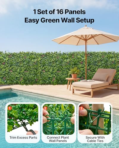 VEVOR Artificial Plant Wall, 16PCS 20 x 20 in Artificial Boxwood Panels, Greenery Backdrop Privacy Hedge Fence with Sun Protection, Fake Grass Wall Screen for Wedding, Indoor, Outdoor GardenMixed Leaf - color: Mixed Leaf, size: 20*20IN 16P