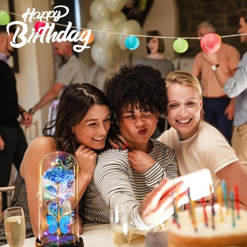 Gifts for Mom Birthday Gifts for Women Blue Rose Eternal Flower USB Light Up Rose in Glass Dome Anniversary Flowers for Delivery Prime Galaxy Crystal Flowers Gifts for Mom Women Wife Grandma - color: Usb-blue