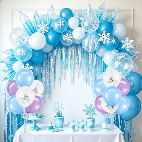 TONIFUL 4 Set Macaron Blue Purple Snowflakes Balloon Centerpieces for Table,Balloon Stand Kit for Kid Party Decor,Birthday Decorations Winter Theme Party Decorations - color: Macaron Blue Purple