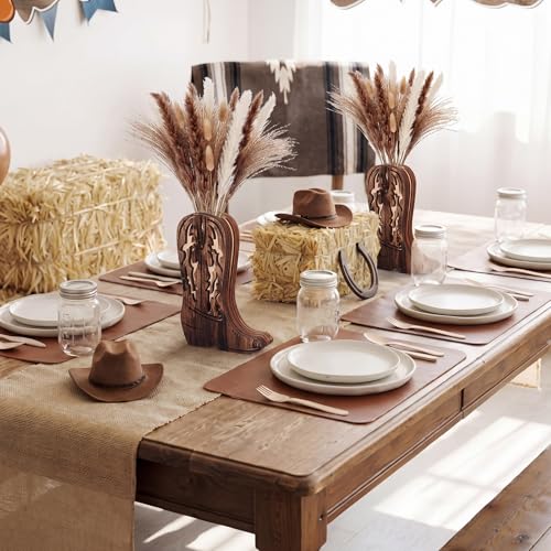 LemonRoad 6 Pcs Wooden Cowboy Boot Vases for Wedding Small Cowboy Boot Flower Vase for Flower Faux Greenery Rustic Western Decor for Table Centerpiece Weddings Party (Rustic Brown) - color: Rustic Brown, size: Classic