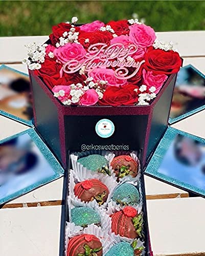 USA-SALES UNIKPACKAGING Premium Quality Hexagon Shape Flower Gift Box, w Drawer, Size 9.5″ x 8.3″ x 6.1″ inch, for Luxury Style Flower Arrangements (Black) - color: Black