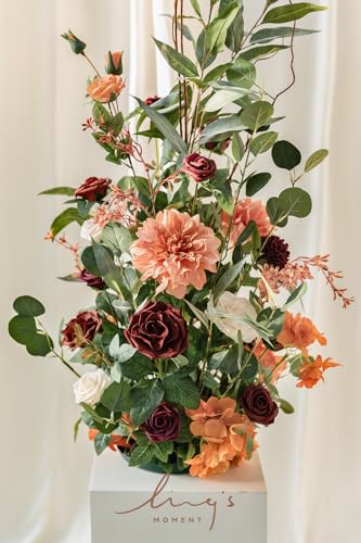 Ling's Moment 36" Tall Fall Free Standing Artificial Flowers Arrangements 2 pcs Wedding Arch Altar Stage Decorations Sunset Terracotta For Ceremony Reception Church Backdrop Outdoor Aisle Floral Party - color: Or-terracotta & Orange