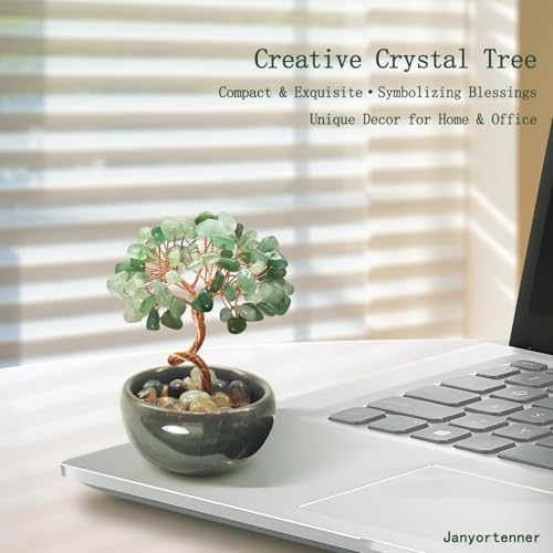 Green Aventurine Crystal Tree,Harmony Office Desk Home Decor,Vitality Gift with Copper Wire in Ceramic Base - color: 3-forest Muse