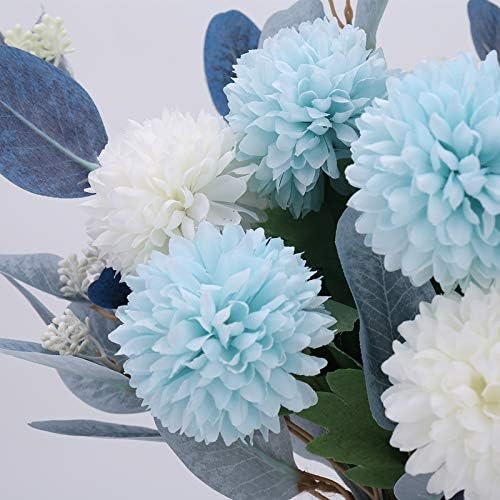 Artificial Flowers with Ceramic Vase Faux Hydrangea Flower Arrangements Table Centerpieces for Home Garden Party Wedding Decoration - color: Blue