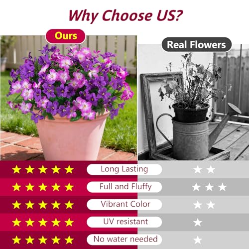 Fake Artificial Flowers for Outdoors 6 PCS Azalea Bouquet Silk Flowers for Outside UV Resistant Faux Flowers Plants for Outdoor Planters Realistic Spring Home Front Door Patio Garden Porch Decor - color: Mt Azalea B-purple1 Purple3