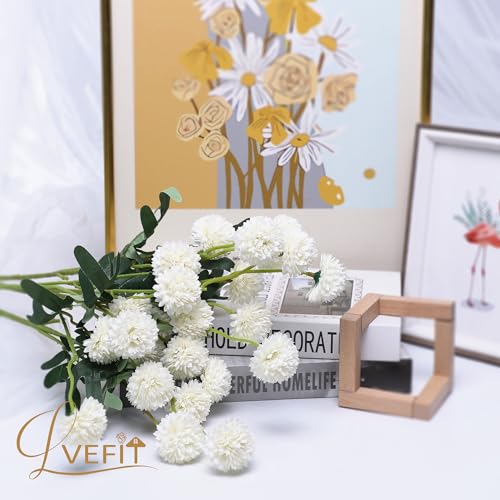 LVEFIT 10 Pcs White Kiku Flower Fake Mums Long Stem Flowers,Faux Kiku Flower Bulk,Silk Flowers Mini Chrysanthemum Floral Arrangements,Artificial Flowers Chrysanth Mini Fake Flower - color: White