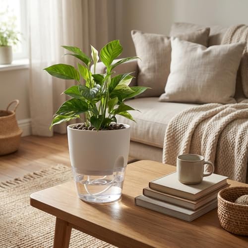 Vanavazon 6 Inch Self Watering Planter Pots for Indoor Plants, 3 Pack African Violet Pots with Wick Rope-White - color: White