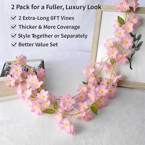 Pink Cherry Blossom Garland, 2‑Pack – 6FT Artificial Silk Flower Vines for Wedding, Party, Arch, Wall & Living Room Décor, Indoor/Outdoor - size: 6FT-Pink