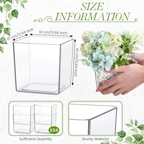 Tioncy 4'' x 4'' 24 Pcs Cube Clear Flower Vase Acrylic Flower Vase Square Acrylic Container Cube Decorative Centerpiece for Plant Home Office Floral Decor - size: 4'' x 4''