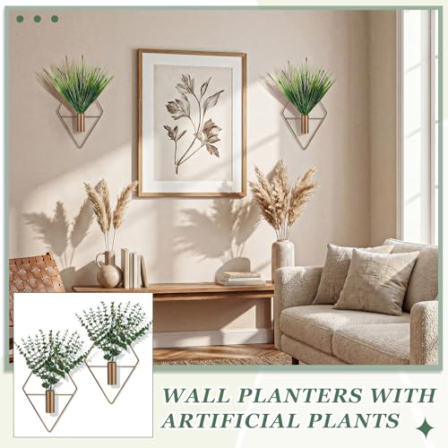 Canlierr 4 Pieces Bronze Wall Decor Hanging Planters with Artificial Aquatic Plants Metal Hanging Vase Indoor Plants Holder Modern Boho Wall Art for Bathroom Bedroom Living Room Decor - color: Antique Bronze, size: Aquatic Plant