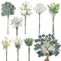 VIERENA Artificial Greenery Stems Box Set(Pack of 75pcs) with 8 Kinds of Faux Plants and Fake Flowers for DIY Wedding Bouquet Table Centerpieces and Floral Arrangement (White&Green) - color: White&green
