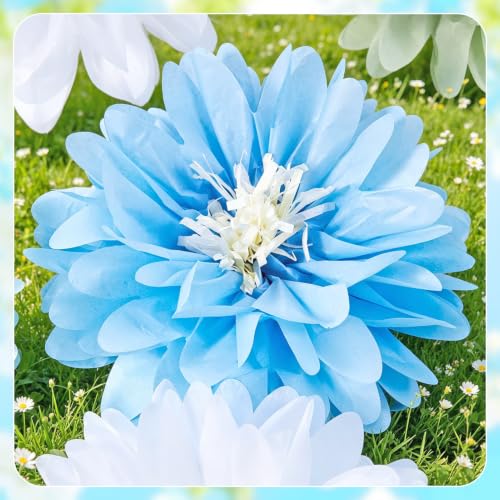 Blue Paper Flowers, 10 Pcs 20 Inch 14 Inch Large Paper Flowers for Blue Party Decorations, Girl Women Birthday Decorations, Tissue Paper Flower Decoration for Backdrop, Classroom and Wall Decor - color: Blue