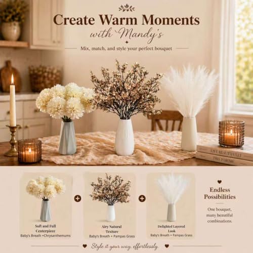 Mandy's 6 Bundles Artificial Light Brown Baby’s Breath Flowers | 18.5 Inch Silk Gypsophila European Style Modern Home Decor Centerpiece Neutral Wedding Flower Arrangements - color: Light Brown