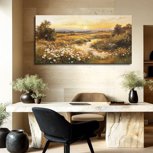 ZUITINGHUA Large Wall Decor For Living Room Canvas Wall Art For Office Modern Wall Decorations For Bedroom Daisy Field Landscape Painting Sunset Pictures Artwork Room Home Decor 24x48 In - color: Sunset Daisy Field, size: 48"L x 24"W