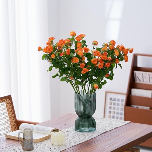 7.5 inch Vase for Flowers, Teal Ribbed Thickened Glass Vases, Hourglass Bud Flower Vase for Bookshelf, Dinner Table, Indoor Office Desktop, Meeting Room, Bathroom, Home Decor, Christmas Decoration - color: Teal, size: 7.5 inch