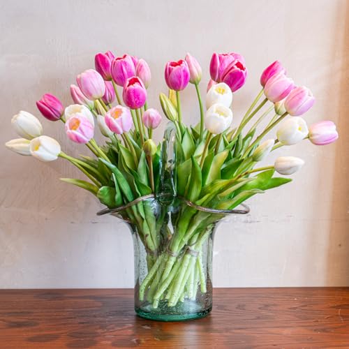 Artificial Tulips Flowers,Soft Touch Latex Bouquet, Fake Tulips,Spring Wedding Home Room Table Centerpiece Decor - color: 40pcs Peachblow Set(no Vase)
