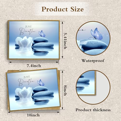 LB Zen Wall Art for Bathroom Butterfly and White Water Lily Flower on Blue Canvas Wall Art Wall Paintings Home Decor Modern Wall Pictures for Living Room Bedroom Office Ready To Hang,17x12 Inch - color: Blue, size: 12"L x 17"W