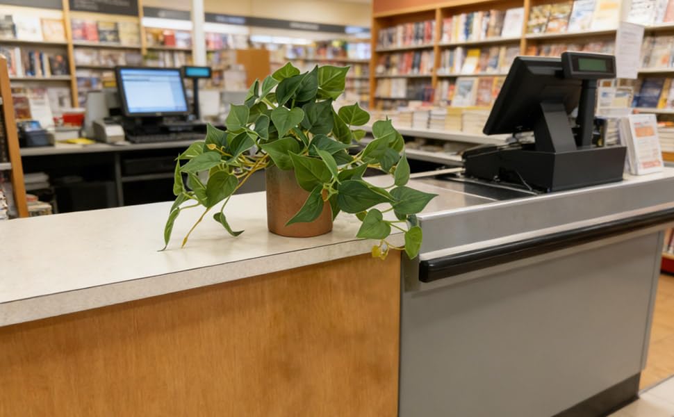 Artificial Potted Plants Life-Like Fake Plant with Farmhouse-Style Cement Planter Featuring Light Wood Tone for Room Bathroom Bedroom Kitchen Office Desk Coffee (2PCS Pothos 10inch) - size: 2PCS Pothos 10inch
