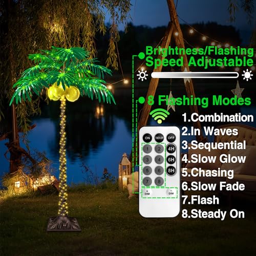 5FT LED Lighted Palm Tree with 325pcs Lights, Artificial LED Palm Tree with 3 Glowing Coconuts, Simulated Trunk with Lights, 8 Lighting Modes&Timer. - size: 5ft