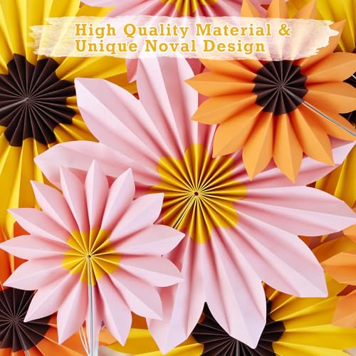 PAPER JAZZ Sunflower Party Decorations: 9 Sunflower Paper Fans & Flower Garlands, Summer Orange Pink Sunflowers, Wedding & Baby Shower Decor - color: Sunflowers