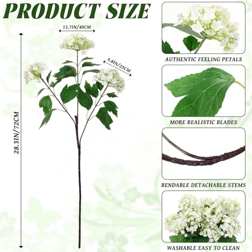 Cuffbow 4 Pcs 28 Inch White Hydrangea Artificial Flowers Fake Hydrangeas Silk Flowers Long 12 Touch Blooms for Wedding Centerpieces Bouquets DIY Floral Decor Home Decoration - color: White