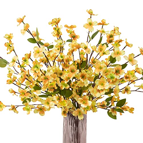 Artificial Flowers Blossom Stems Dogwood Silk Flowers Fake Cornus Bush for Home Decoration Table Centerpieces, 8 PCS (Champagne) - color: Champagne
