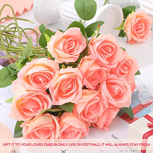 Jexine 50 Pcs Artificial Rose Flower Bulk Realistic Silk Fake Roses with Long Stem Plastic Artificial Flower Bouquet Real Looking for Home Wedding Centerpieces Party Decoration(Champagne) - color: Champagne