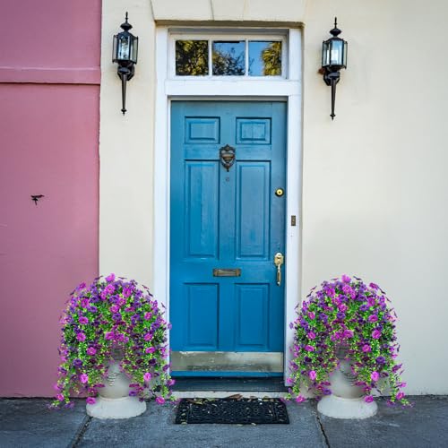 4Pcs Artificial Flowers Hanging Garden Decoration Outdoors Spring Realistic Plants Silk Flower Summer Fake Flowers for Porch Patio Balcony Planter Yard (Purple+Violet) - color: Purple+violet