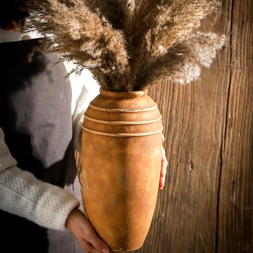 Large Ceramic Flower Vase, 12.87 inch Terracotta Vase, Rustic Farmhouse Vintage Vases for Home Decor, Living Room Shelf Decor, Enterway, Table Decoration - color: 101-2-12.87in
