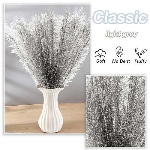 Silver Pampas Grass Decor, 30 Pcs 17" Faux Pampas Grass Short Decor, Pompas Grass Flower Arrangement and Vase Filler for Boho Home Wedding Decoration - color: Sliver, size: 17'' Tall