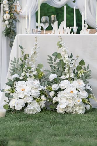 TINGE TIME Free-Standing Artificial Flower Set of 2, Table Centerpiece with Rubber Pad, Silk Fake Flower for Wedding Centerpiece Archway Aisle Welcome Entrance (IvoryWhite) - color: Ivorywhite