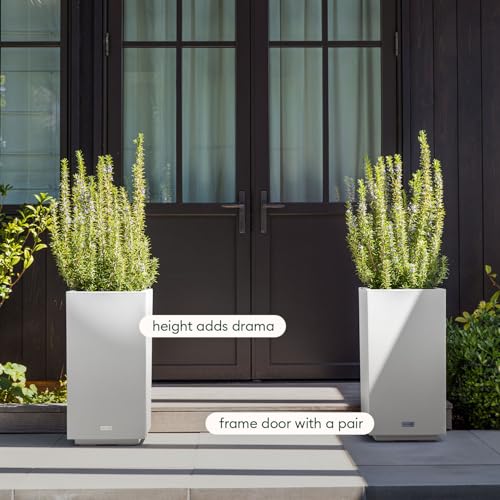 Veradek Block Series Pedestal Planter - Tall Planter for Indoor or Outdoor Front Porch | All-Weather Use with Removable Insert Bucket | Modern Décor for Flowers, Tall Trees, Faux Plants - color: White, size: 32"H x 15.5"W
