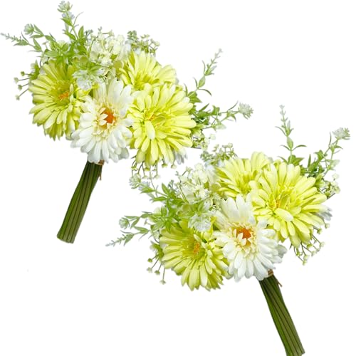 Lifelike Artificial Daisies 24pcs, Fake Wildflowers Bouquet for Vase, No-Fade Silk Spring Flowers for Home Table Decor Living Room Kitchen Centerpiece (Green - 2 Bouquets)