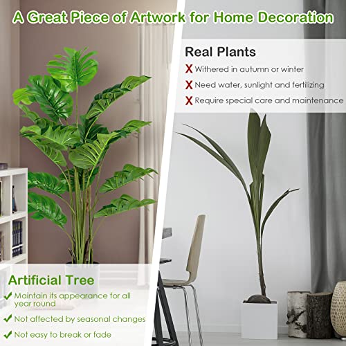 GOFLAME Artificial Monstera Deliciosa Plant, 5ft Potted Faux Tree with 15 Verdant Fake Leaves, Swiss Cheese Plant for Home Decor Indoor, Outdoor, Home, Office, 1 Pack - size: 5ft