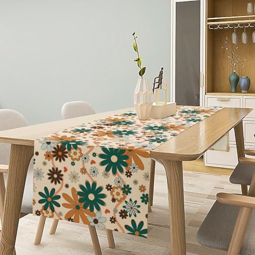 Retro Hippie Flower Table Runner Vintage Groovy Abstract Florals 1960s Boho Twisted Trendy Wavy Dinner Runner for Country Farmhouse Home Kitchen Party Holiday 36X13inch - color: Bohoflower-8, size: L36"x W13"