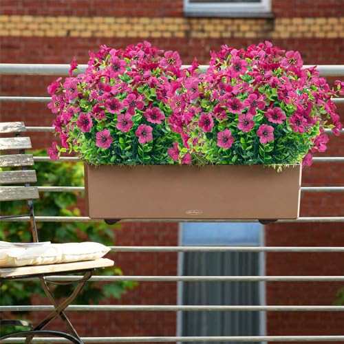 Outdoor Artificial Flowers,20 Bundles UV Resistant Fake Flower with Plastic Plants Faux Silk Flower for Home Outside and Indoor Decoration(Rose Red) - color: Rose Red, size: 20 Bundles