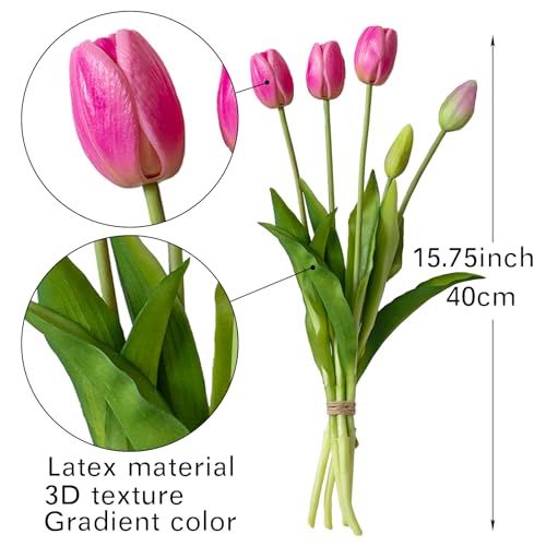 DUYONE 40Pcs Artificial Tulips Flowers, Soft Touch Realistic Latex Tulips Bouquet for Home Office Wedding Party Garden Decor, Fake Flowers for Dining Table Living Room Spring-B Peachblow Set - color: B Style-40pcs Peachblow Set(no Vase)