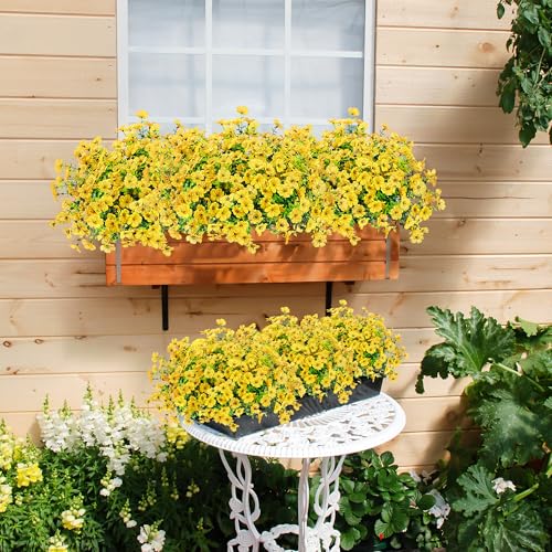 Sggvecsy Artificial Flowers for Outdoors 12 Bundles Realistic Faux Plants UV Resistant Fake Silk Daisy with Eucalyptus for Boxwood Planter Patio Porch Outside Spring Summer Decoration(Yellow) - color: Yellow
