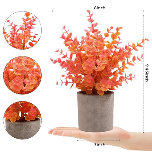 Coferset 2 Pack Fall Small Fake Plants Eucalyptus Potted Artificial Plants Fall Decorations for Home Shelf Office Bathroom Desk Farmhouse Room Coffee Table Decor Fall Decor (Fall Orange) - color: Orange-small