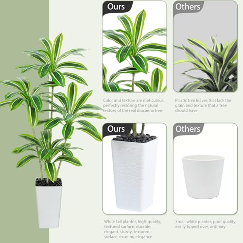 Artificial Yellow Dracaena Tree, 5FT Artificial Plants Indoor with White Tall Planter, Faux Yucca Silk Tree Fake Tropical Floor Plant in Pot, Fake Plants for Home Room Office Entryway Porch Decor - color: White-yellowleaf, size: 5FT