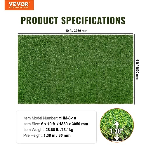 VEVOR Artifical Grass Turf, 6 x 10 ft Thick Grass Rug Indoor Outdoor, 1.38" Realistic Synthetic Grass Mat with Drainage Holes, Perfect for Patio Garden Lawn Home Backyard Dog Mats - size: 6' x 10' (Rectangular)