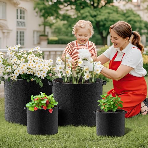Land Guard 4-Pack Fabric Grow Bags 25 Gallon, Thickened Nonwoven Garden Pots, Growing Bags with Handles, Black - size: 25 Gallon