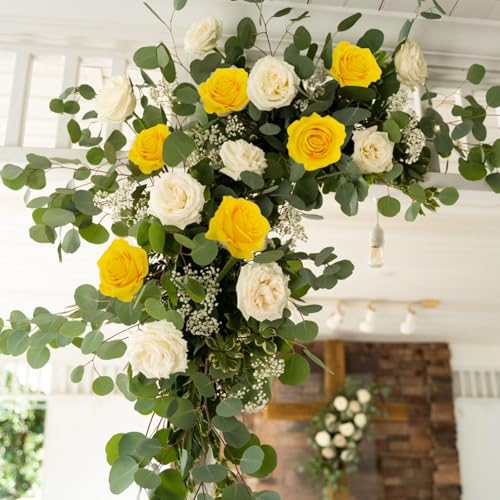 Felice Arts 12 Pack Yellow Spring Flowers Artificial Roses Silk Roses with Stems Fake Flowers Bouquet for Wedding Mother's Day Table Vase Home Office Kitchen Party DIY Decor - color: Yellow