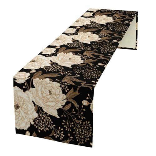 Boho Floral Botanical Table Runner Retro Bohemian Abstract Flower Leaves Black Gothic Table Runner Decoration for Farmhouse Country Home Kitchen Holiday Parties 36X13inch - color: Bohoflower-1, size: L36"x W13"