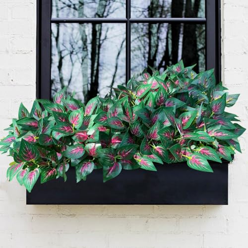 Artificial Plants for Outdoor Porch Planters, Realistic Faux Coleus Greenery UV Resistant, Fake Silk Look Real Bushes Shrubs for Outside Front Door Patio Pots Spring Summer Decor, 12 Bundles - color: Red