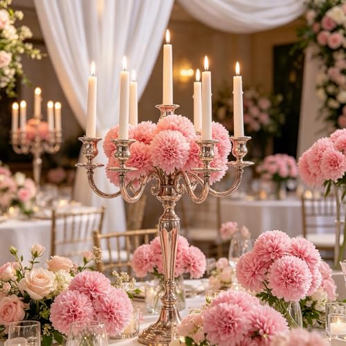 Kimura's Cabin 20Pcs Fake Chrysanthemums Artificial Flowers Silk Faux Mums Flower with Stem Ball Flowers for Wedding Bouquets Party Arrangement Home Kitchen Table DIY Decoration (Pink) - color: Dark Pink Colour