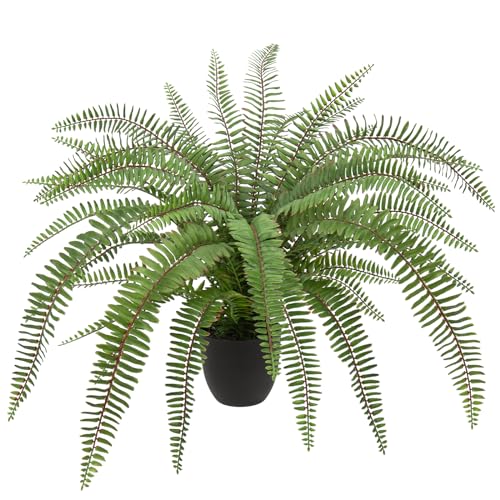 Hollyone Large Artificial Fern Potted Plant for Outdoors Indoors Lifelike Faux Boston Fern Artificial Plants in Black Pot for Garden Patio Home Farmhouse Windowsill Office Decoration - color: Green
