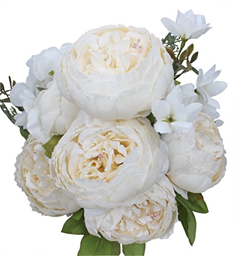 Duovlo Artificial Peony Silk Flowers Fake Flowers Vintage Wedding Home Decoration,Pack of 1 (Spring Milk White) - color: Spring Milk White