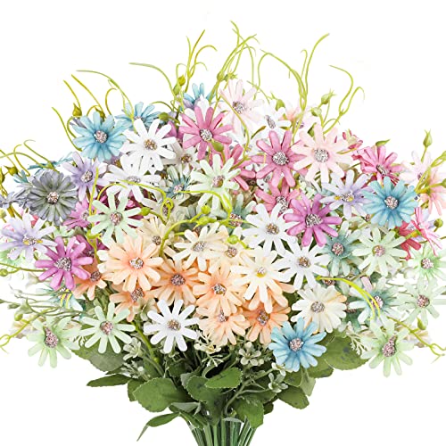 AmyHomie Artificial Flowers for Outdoors UV Resistant - 6 Bundles Mix Color Fake Daisy Wildflowers, Outdoor Artificial Plants Bulk for Home Garden Decor, Wedding, Patio, Farmhouse - color: Mix Color